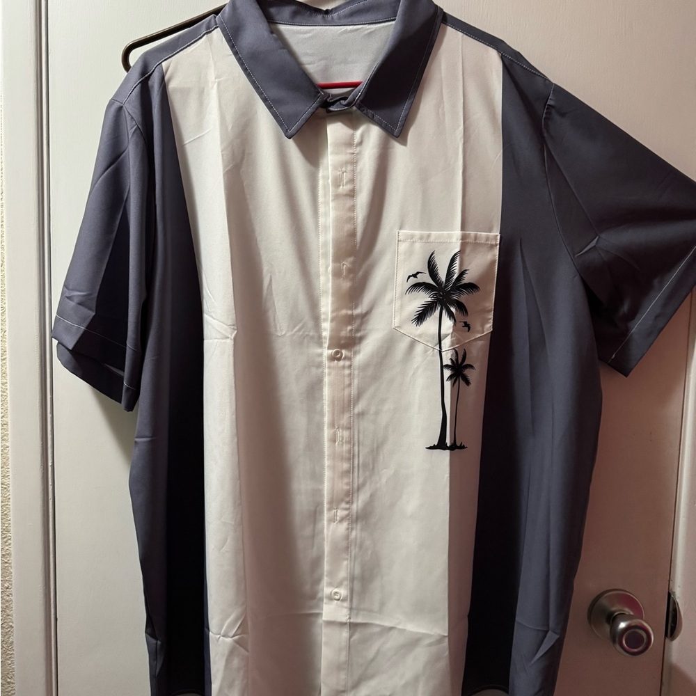 Men's Black and White Palm Tree Shirt